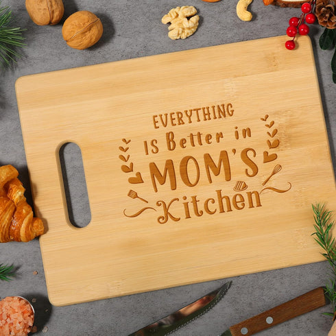 Mothers Day Gifts for Mom, Best Mom Birthday Gifts - Personalized Engraved Bamboo Cutting Board - Unique Mothers Day Gift for Mom from Daughter Son - Everything Is Better in Mom's Kitchen