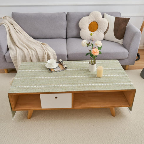 2471 Inches Rectangular Coffee Table Covers for Living Room Striped Embroidered Tablecloth Linen Coffee Table Cloth