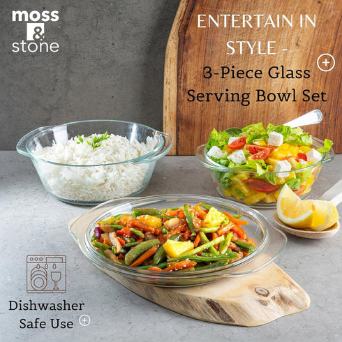 Moss & Stone Basics 6-Piece Clear Glass Casserole Dishes with Lids, Durable Borosilicate Bakeware Set