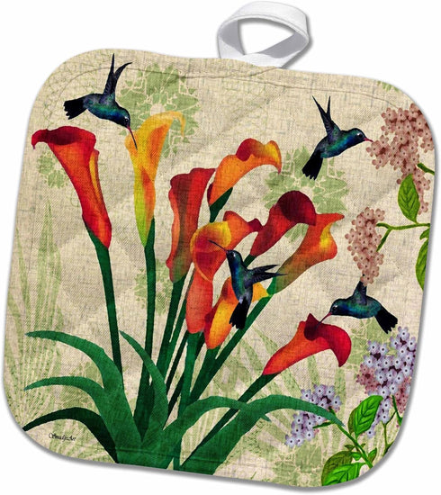 3D Rose Humble Hummingbirds Pot Holder, 8 x 8