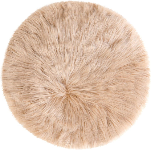 uxcell Faux Fur Round Rug, Fluffy Area Mat, 3 x 3 Feet Khaki, Fluff Rugs for Bedroom Floor Sofa Living Room