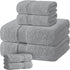 Light Gray Bath Towel Set of 6 - 100% Cotton Highly Absorbent