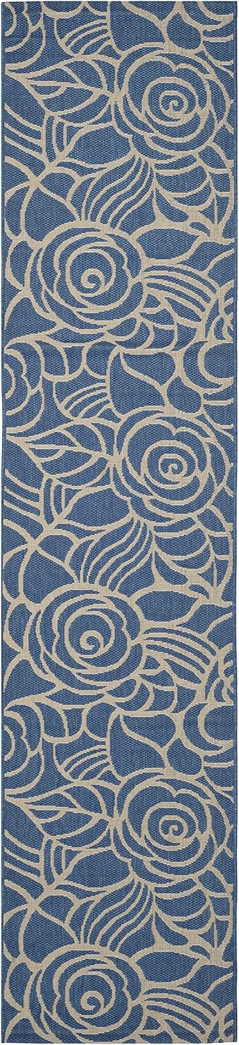 SAFAVIEH Courtyard Collection 2' x 3'7" Blue/Beige CY5141C Waterproof Indoor/Outdoor Easy-Cleaning Accent Rug for Patio