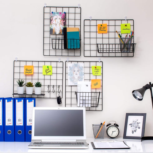 2 Pack Wire Wall Grid Panel - Black Magnetic & Metal Grid for Photos & Pictures Display in Home or Office
