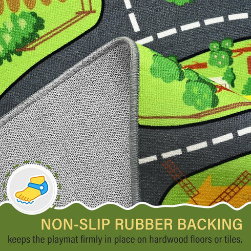 60"x36" Farmyard Adventure Play Rugs, Educational and Fun Farm Car Rug Play Mat for Kids, Non-Slip Playmat with Barns