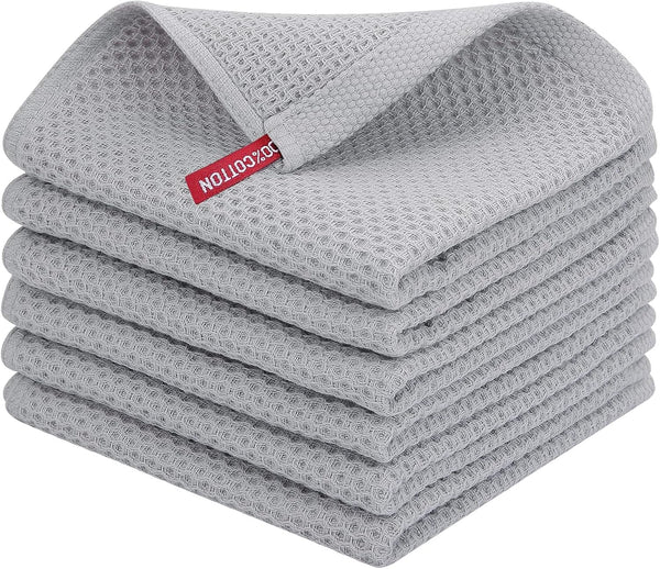 Homaxy 100% Cotton Waffle Weave Kitchen Dish Cloths, Ultra Soft Absorbent Quick Drying 12 x 12 Inches, 6-Pack