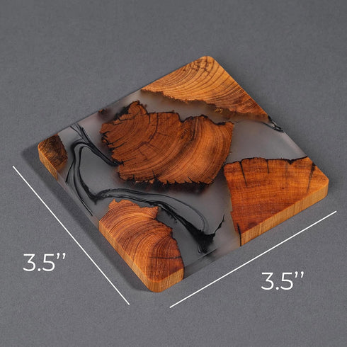 Wooden Coasters Set - Modern Coasters with Holder, Made of Cedar Wood