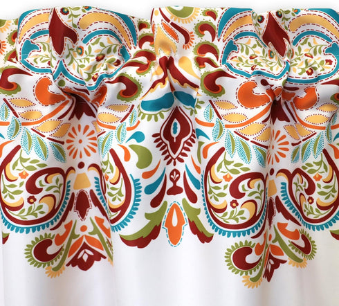 Lush Decor Clara Valance Paisley Damask Print Single Curtain, 18” x 52”, Turquoise and Tangerine Bohemian Style