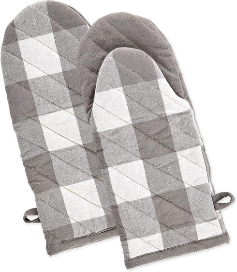DII Buffalo Check Kitchen Collection, Classic Farmhouse Kitchen Set, Gray & White Oven Mitt, 2 Piece