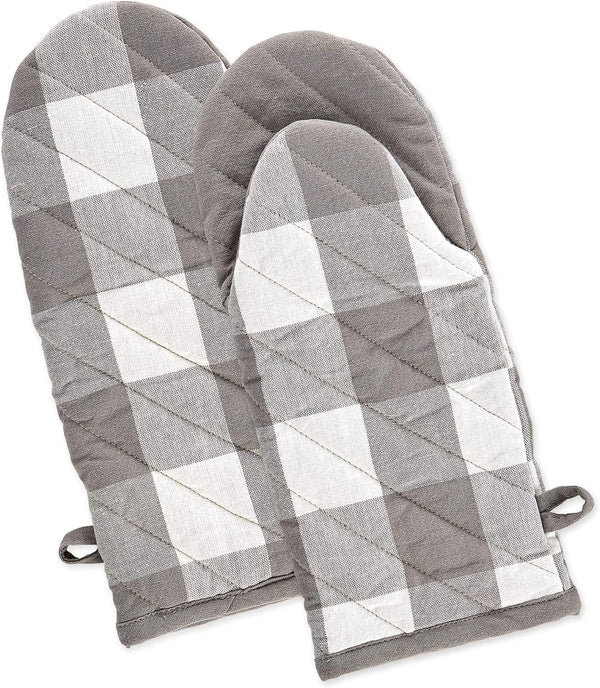 DII Buffalo Check Kitchen Collection, Classic Farmhouse Kitchen Set, Gray & White Oven Mitt, 2 Piece