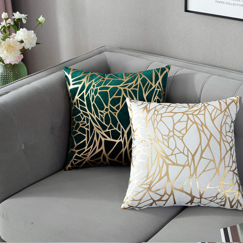 TAOSON Pack of 2 Irregular Abstract Lines Geometric Throw Pillow Cases - 18 x 18 Inches, Green and Gold