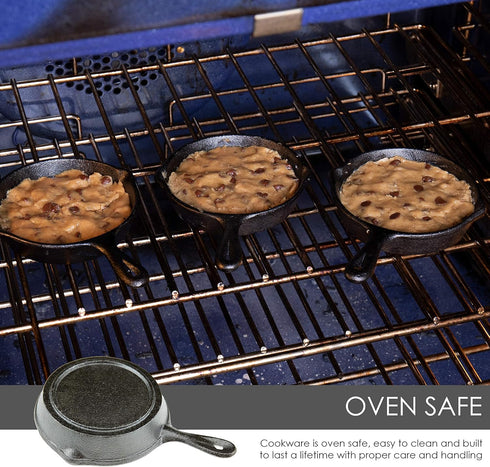 Heavy Duty Pre-Seasoned Mini Cast Iron Skillet Set of 3, Oven Safe Cooker in Black