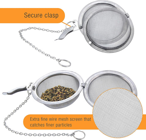 U.S. Kitchen Supply 2 Premium Stainless Steel Tea Ball Strainer Infusers, 2.1" Size, Extra Fine Mesh
