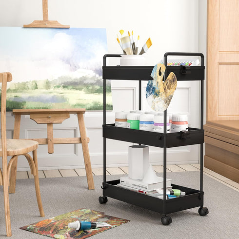 3 Ronlap Tier Slim Rolling Storage Cart with Wheels Plastic Utility Cart Organizer for Snack Craft Art Postpartum Baby