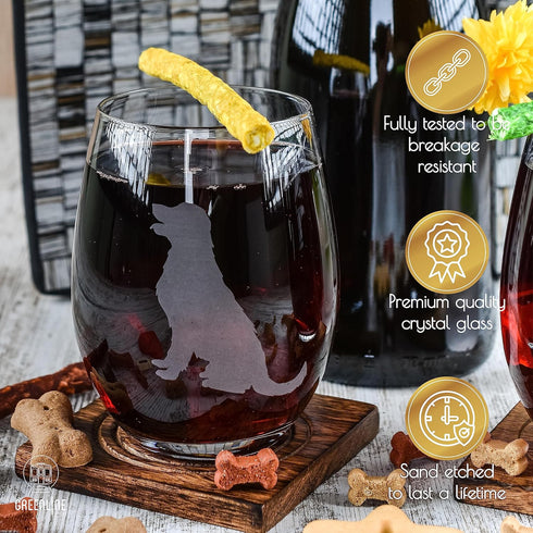 Golden Retriever Stemless Wine Glasses (Set of 2) - Unique for Dog Lovers, Hand Etched with Breed Name