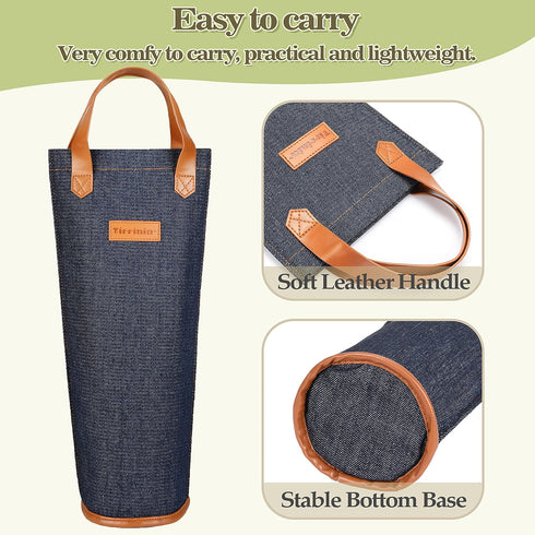 Tirrinia Insulated Single Wine Gift Tote Bag, Padded Thermal Wine Bottle Carrier for Travel, Picnic, Great Gift