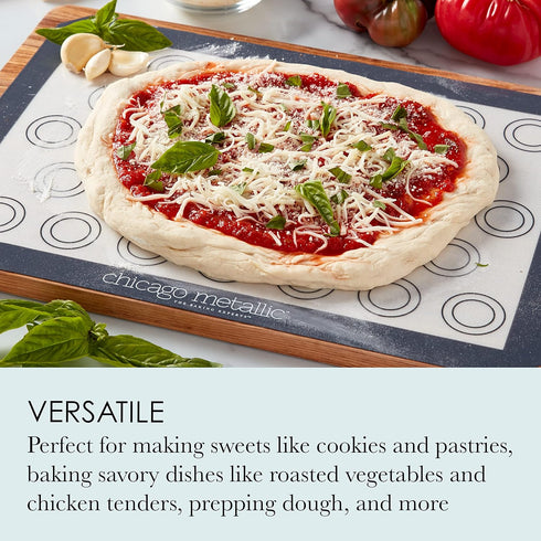 Chicago Metallic Silicone Pastry Mat with Measurements, Baking Mat with Cookie Marks, Gray 16.5x11.5 Inch