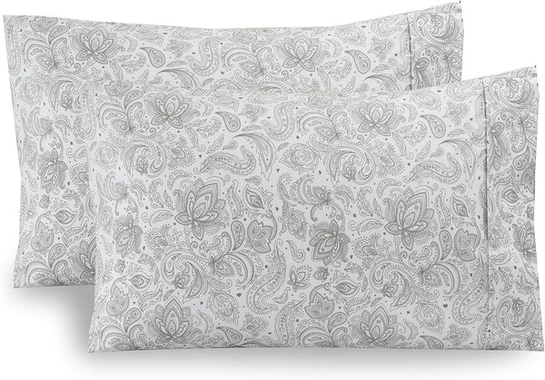 Elegant Comfort King Size 2-Piece Pillowcase Set - 1500 Premium Hotel Quality Microfiber, Paisley Pattern Gray