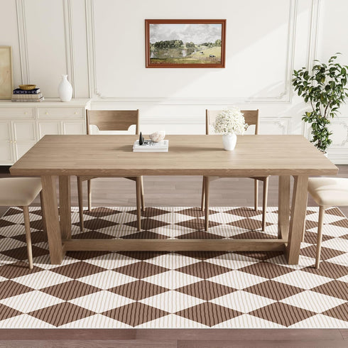 5x7 Washable Checkered Rugs for Bedroom, Brown and White Area Rug for Living Room, Geometric Faux Wool Carpet for Kids
