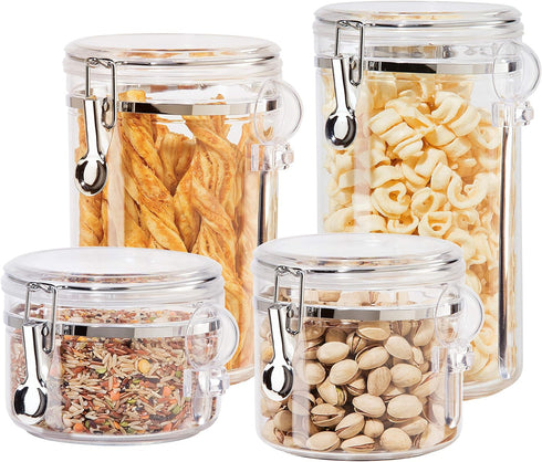 Oggi 4pc Clear Canister Set with Clamp Lids & Spoons - Airtight