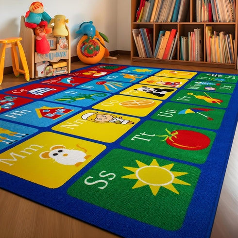 Rugshop Kids Alphabet Educational Learning High Traffic Living Room,Bedroom,Kitchen, Home Office Non