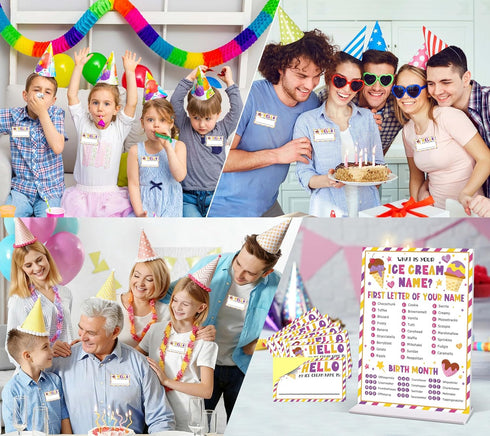 NODROY 68 Game,30 Acrylic What is Your Ice Cream Name Stickers, Ice Cream Party Decor, Perfect for Birthday Party