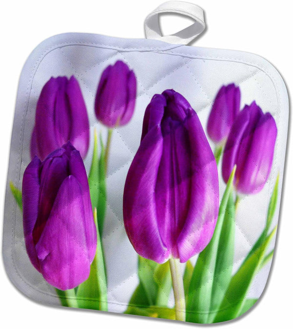 3D Rose Purple Tulips Pot Holder, 8" x 8"