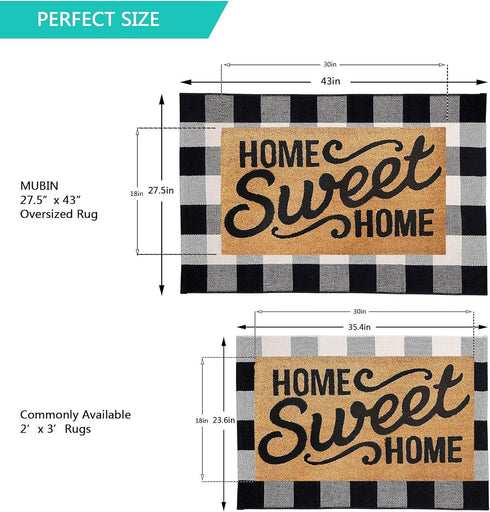 MUBIN Cotton Buffalo Plaid Rug 27.5 x 43 Inches Black and White Check Rugs Hand-Woven Indoor or Outdoor Rugs for Layered Door Mats Washable Carpet for Front Porch, Kitchen, Farmhouse, Entryway by MUBIN