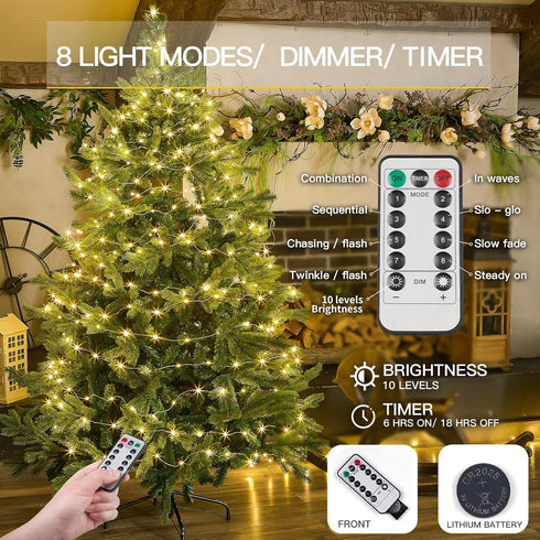suddus 33ft 100 LED Outdoor String Lights, Warm White Fairy Lights Battery Operated with Remote for Bedroom, Dorm,