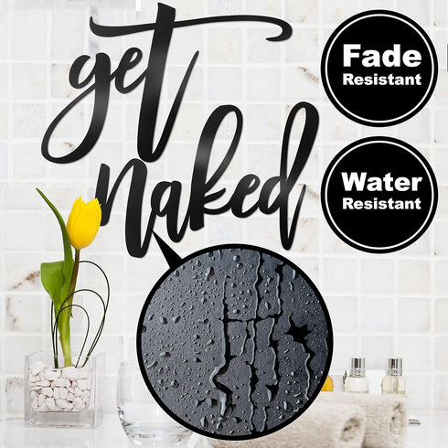 Vivegate Get Naked Sign – 15” X 19” Bathroom Wall Decor Bath Word Art Decals Black Metal Letters