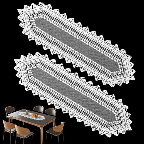 Sopoloray 2 Pack 13.6x44.9 Inch Lace Rectangular Table Runner,White Dresser Scarf Doilies,Coffee Table