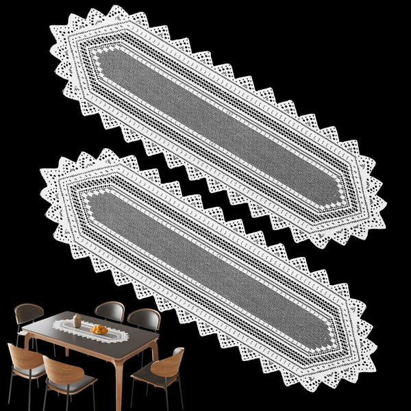 Sopoloray 2 Pack 13.6x44.9 Inch Lace Rectangular Table Runner,White Dresser Scarf Doilies,Coffee Table