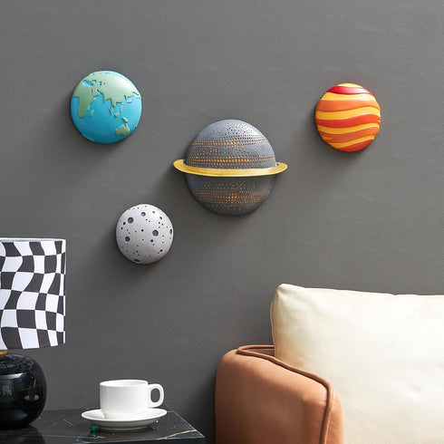4Pcs 3D Outer Space Planets Wall Decor - Modern Wall Sculptures for Living Room & Bedroom - Solar System Decorations