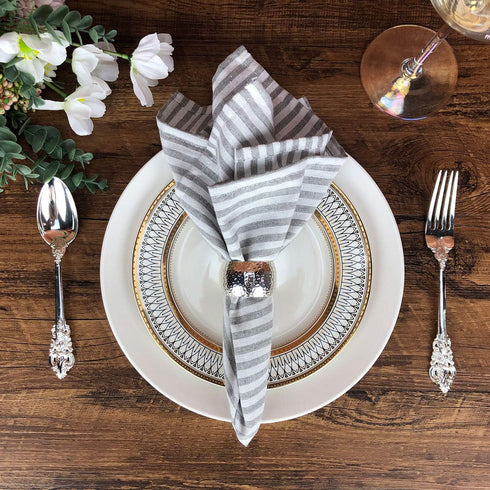 Plain Striped Cotton Linen Blended Dinner Cloth Napkins, Set of 12, 40 x 30 cm, Grey for Events & Home