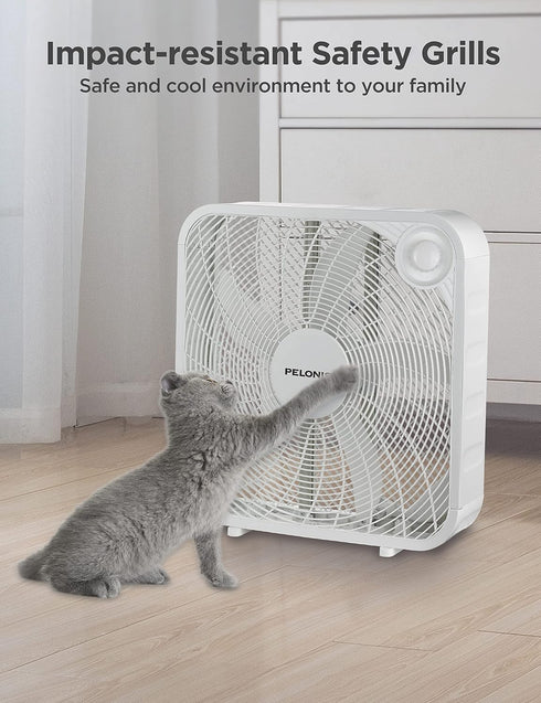 PELONIS 3-Speed Box Fan, Full-Force Circulation, Air Conditioner, White