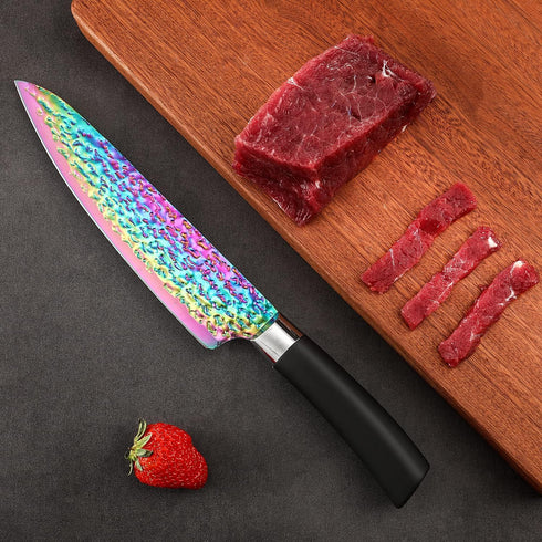Rainbow Titanium Knife Set, Sharp Stainless Steel Knives with Acrylic Block, 6 Steak Knives, Chef Quality