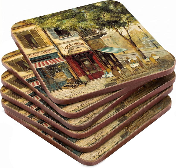 Pimpernel Parisian Scenes Coasters, Set of 4 4" Elegant Cork-Backed Boards Featuring