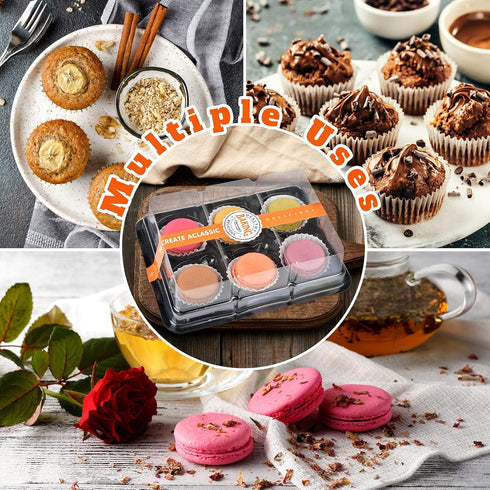 Macaron Box with Clear Display Window, 50-Pack Black Base Gift Box Fits 6 Macarons, Dessert Carrier