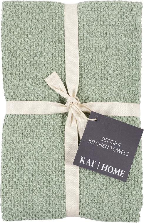Set 4, KAF Home Deluxe Popcorn Terry Kitchen Towels, Cotton Kitchen Dish Towels, of French Green