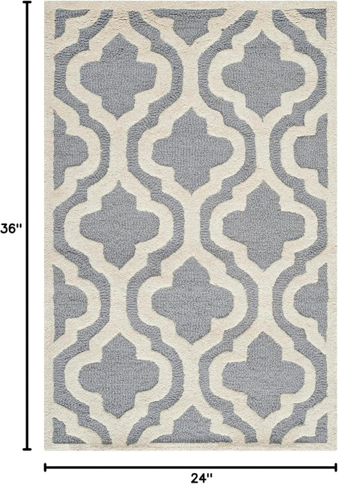 2' 3' CAM132D SAFAVIEH Cambridge Collection x Silver / Ivory Handmade Moroccan Premium Wool Accent Rug