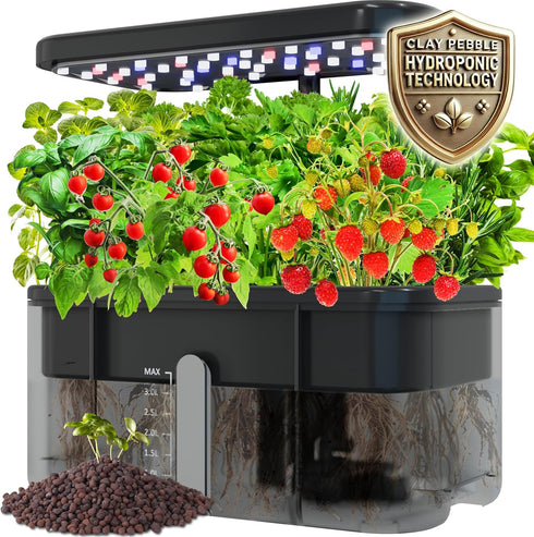 Clay Pebble Hydroponics Growing System Kit Indoor Herb Garden with Smart LED