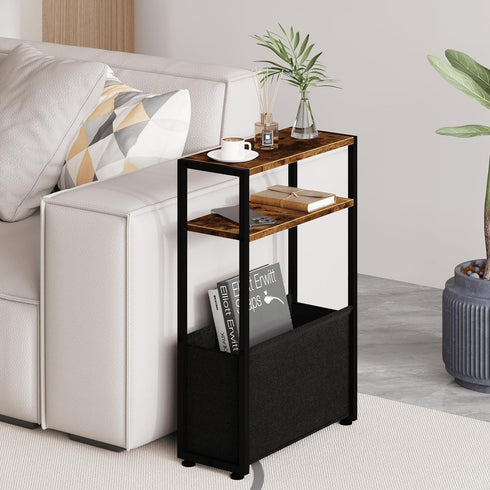 Leomonio Narrow Side Table, Slim End Tables with Fabric Basket, Skinny Table