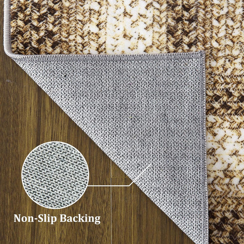 Hallway Runner Rug 2x8, Braided Printed Rustic Washable Non-Slip Boho Rug for Living Room