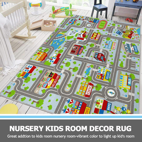 Decor,6.6'x5' Capslpad Sky Blue Car Road Kid Rug Carpet Playmat for Playoom Traffic Road Kids Play Mat for Toddler Non