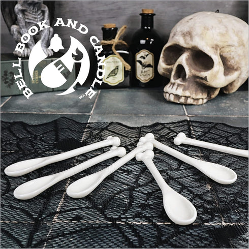 Set of 6 Ceramic Bone Spoons, Spooky Valentines Day Gifts, Goth Decor, Skull Spoon for Gothic Tea Set