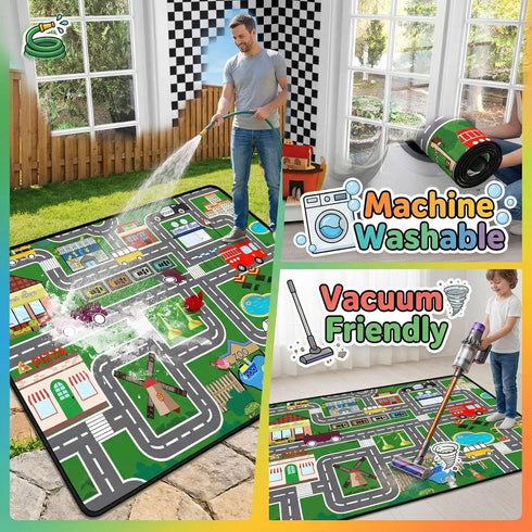 3x5 Car Rugs for Kids Toy - Car Track Carpet for Boys Road Rug for Bedroom Road Map Carpet for Kids Toy Play Mat Farm