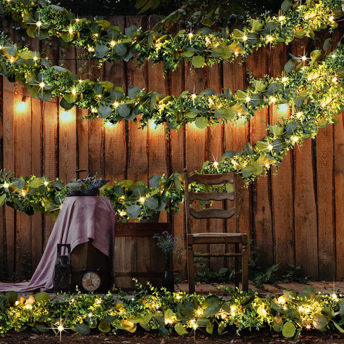 2 Pack 6 20 ft Artificial Eucalyptus Garland with Lights Spring Garland with LED Fairy String Lights Fake Eucalyptus