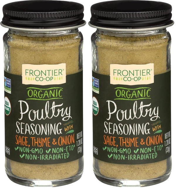 Frontier Co-op Organic Poultry Seasoning, 1.2-Ounce Jar, Sage, Thyme & Onion For