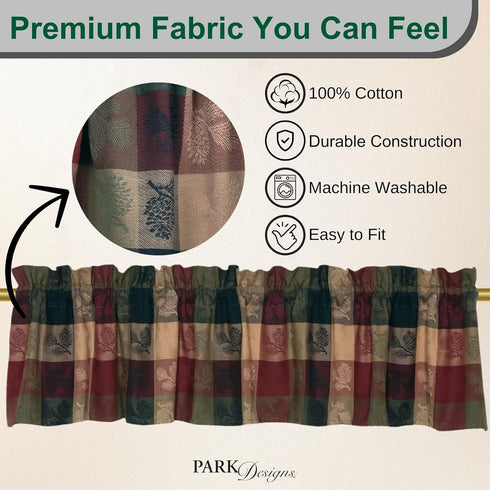 Park Designs Farmhouse Kitchen Valances, Plaid Pine Cone, 72"x14" | Fall Decor Window Curtain