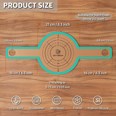 GUYDREMAT Bread Sling - Perfect Silicone Baking Mat for Sourdough Bread Baking – Superior Cast in Iron Dutch Oven Liner, 2 Pieces with Storage Band in GUY DREAM Classic Pack